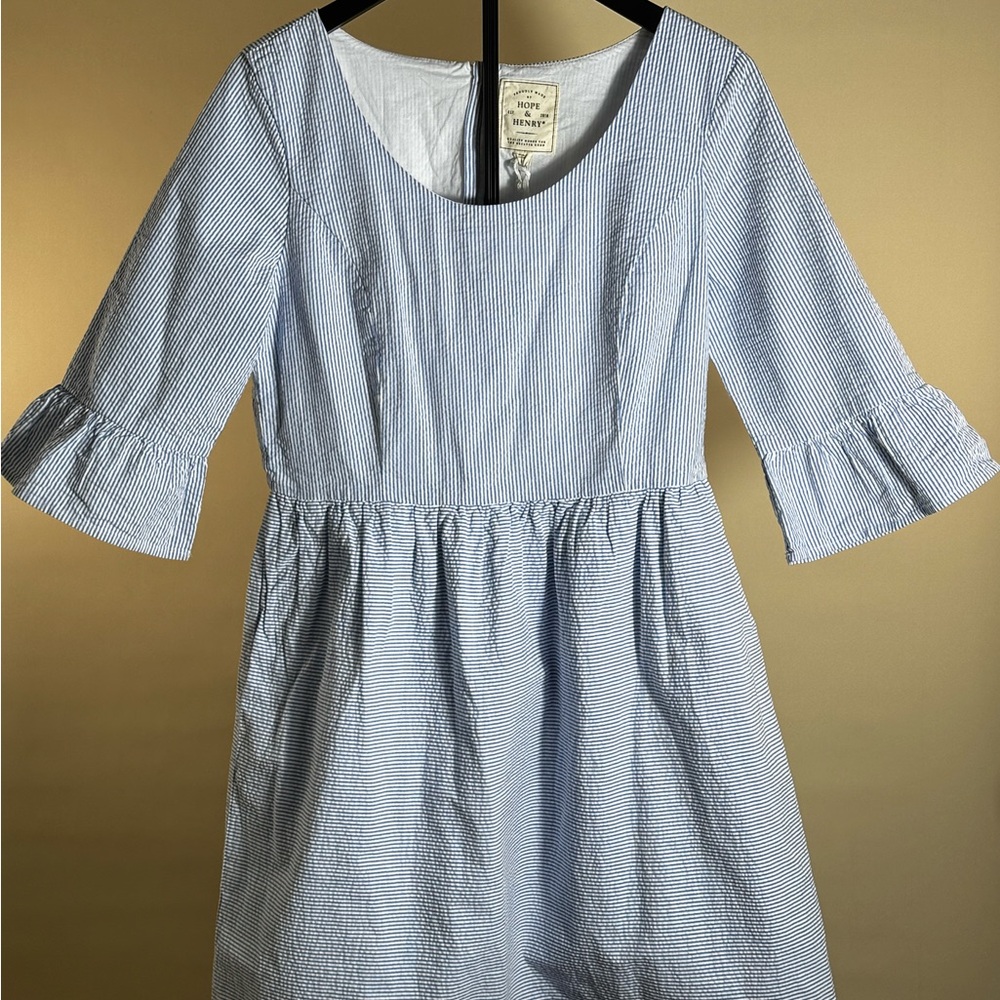 Hope & Henry Light Blue Striped Cotton Dress